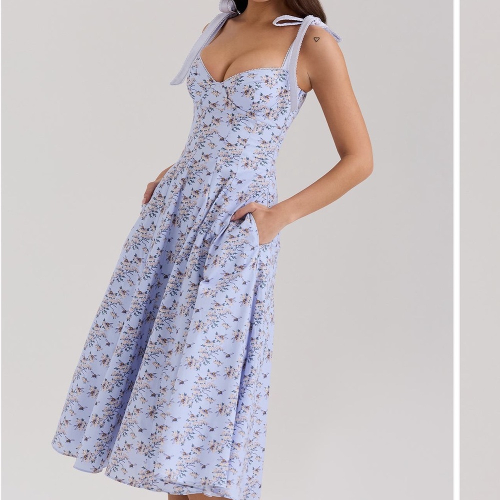 House of CB Emely Paneled Corset Dress Tie Straps Size M A/C Cups